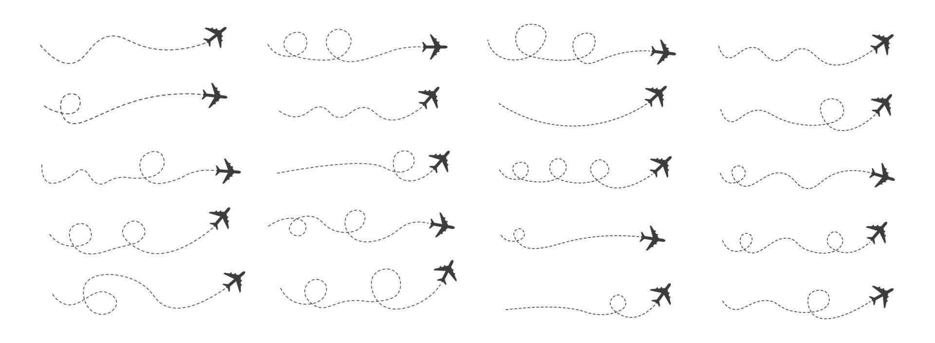 ensemble d'itinéraires d'avion en pointillés vecteur