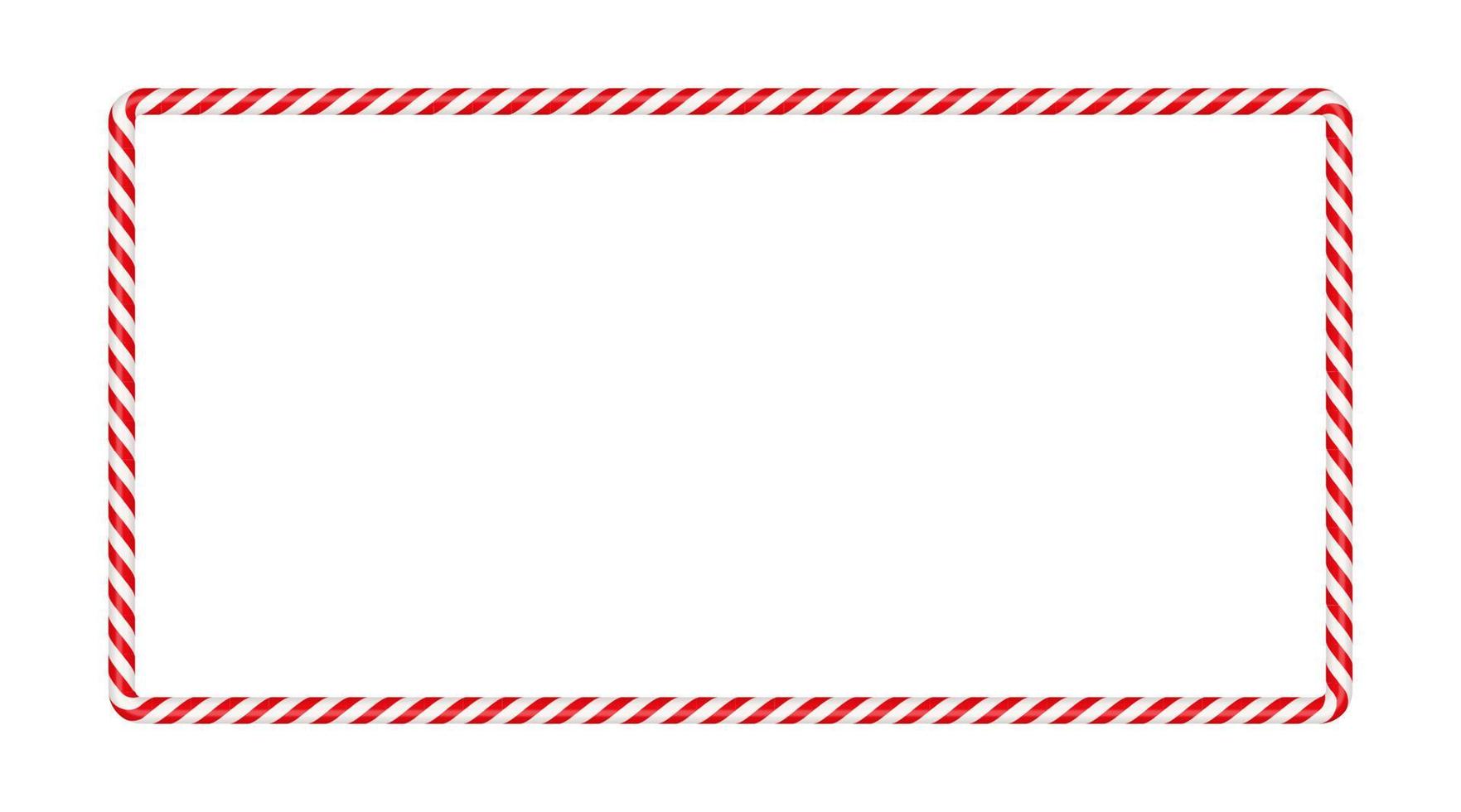 cadre rectangle de canne en bonbon de noël avec une bande rouge et blanche. bordure de noël avec motif de sucette de bonbons à rayures. illustration vectorielle vierge de noël et du nouvel an modèle isolé sur fond blanc vecteur