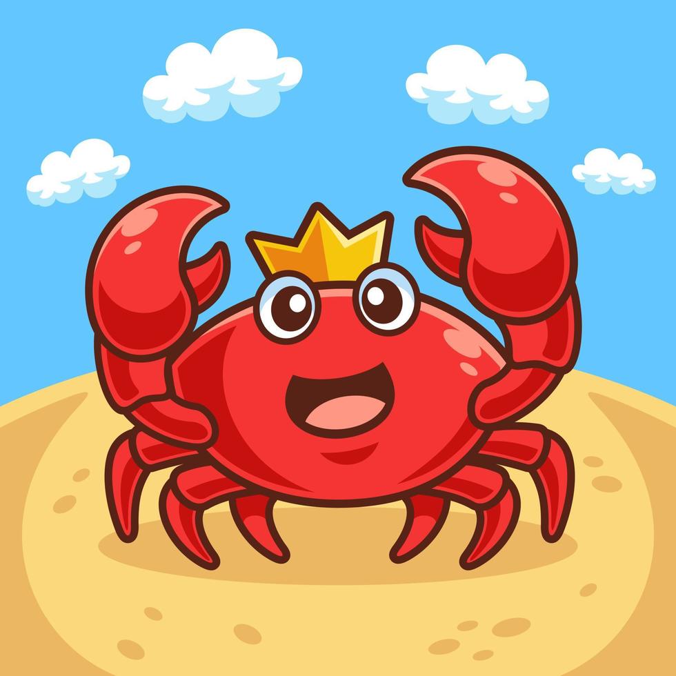 crabe de dessin animé avec plage de sable de la couronne vecteur