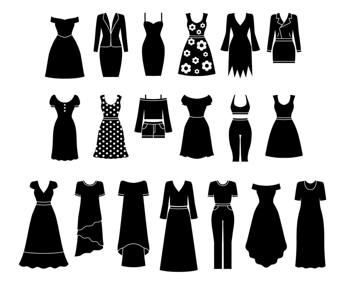 collection d'icônes de vêtements pour femmes. ensemble de pictogrammes de mode féminine. symboles d'usure de mode sur fond blanc. vecteur