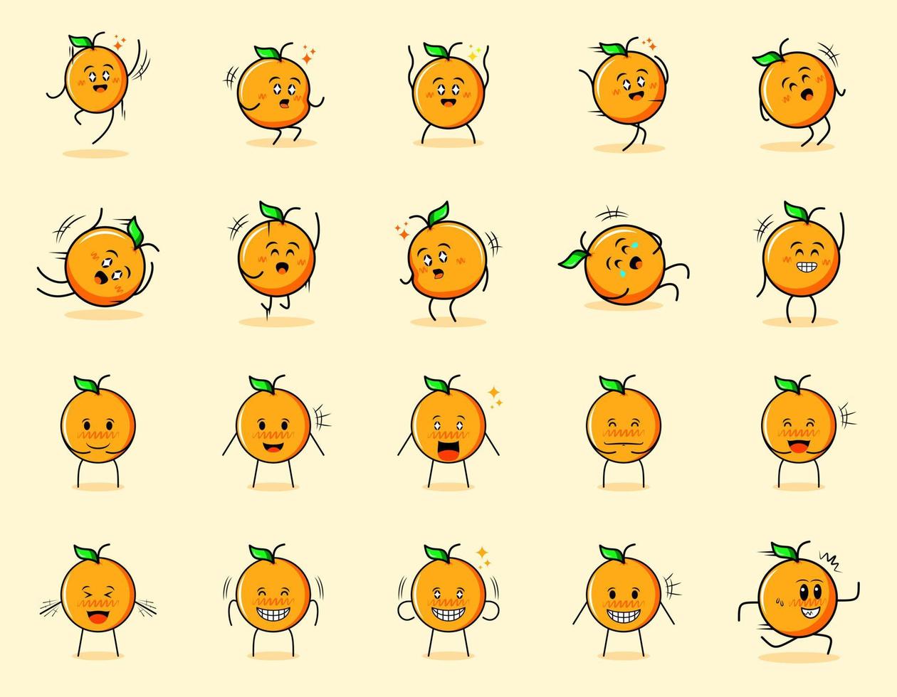 collection de personnage de dessin animé orange mignon avec des expressions heureuses et souriantes. adapté à l'émoticône, au logo, au symbole et à la mascotte vecteur