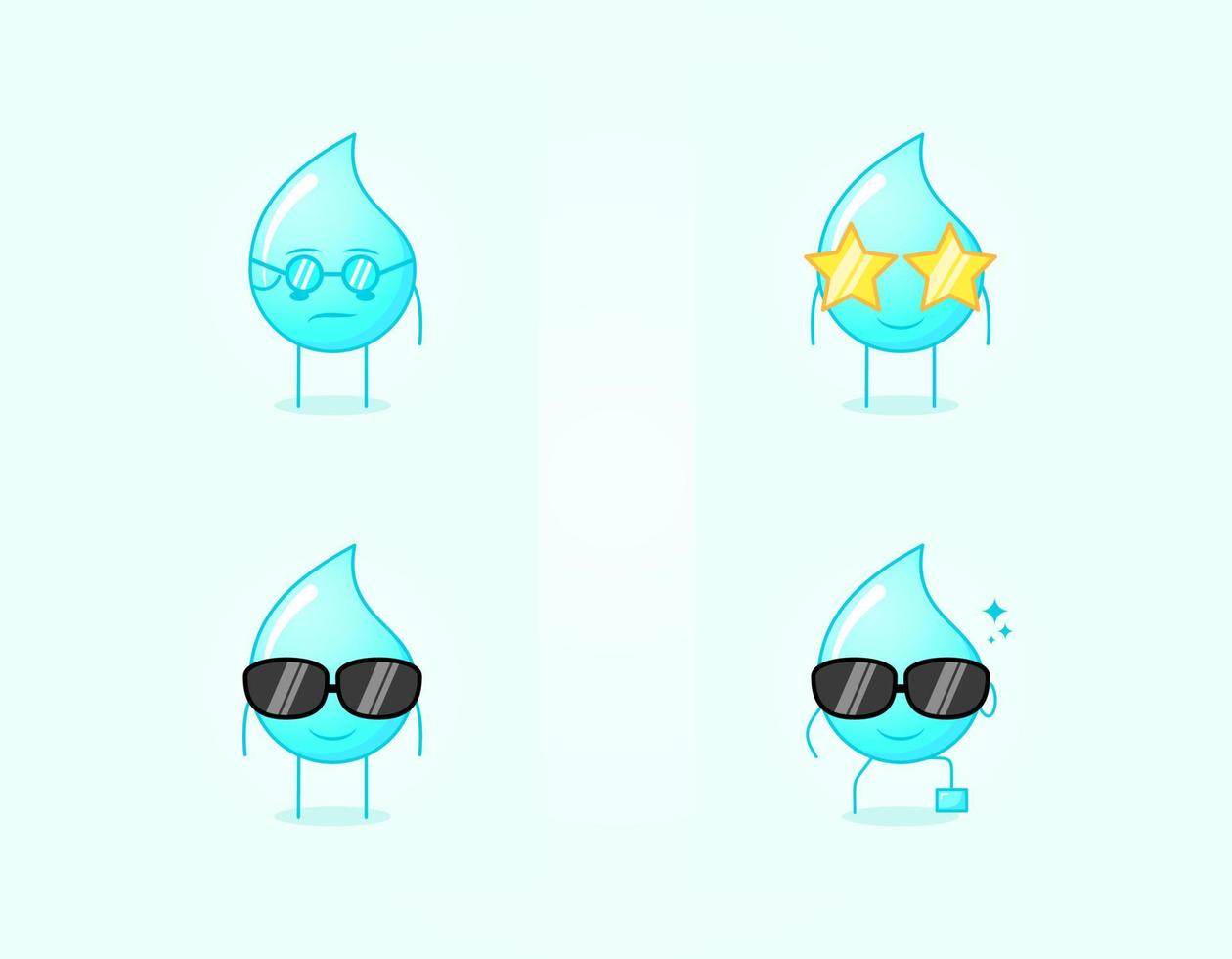 collection de personnage de dessin animé d'eau mignon avec expression sérieuse, sourire et lunettes. adapté à l'icône, au logo, au symbole et au signe. comme un émoticône, un autocollant, une mascotte ou un logo d'élément vecteur