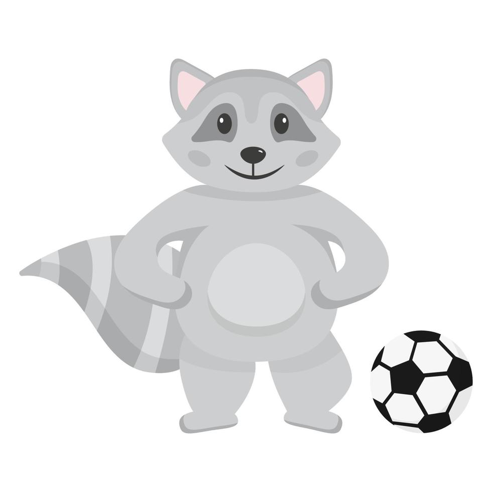 le raton laveur joue au football. personnage mignon pour la section des sports pour enfants. motivation pour le sport. vecteur