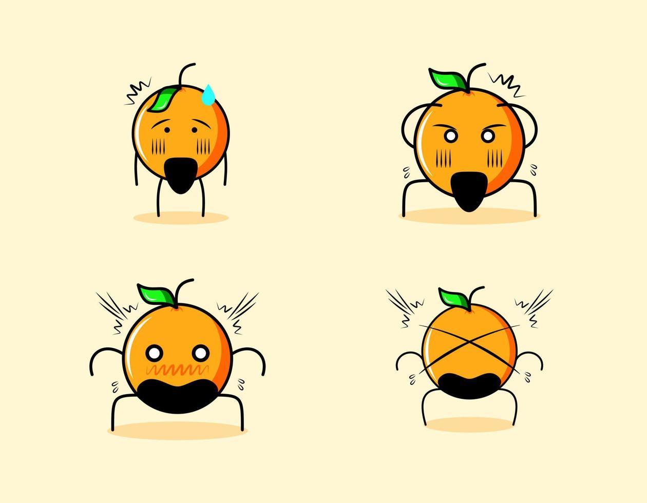 collection de personnage de dessin animé orange mignon avec des expressions choquées. adapté à l'émoticône, au logo, au symbole et à la mascotte vecteur