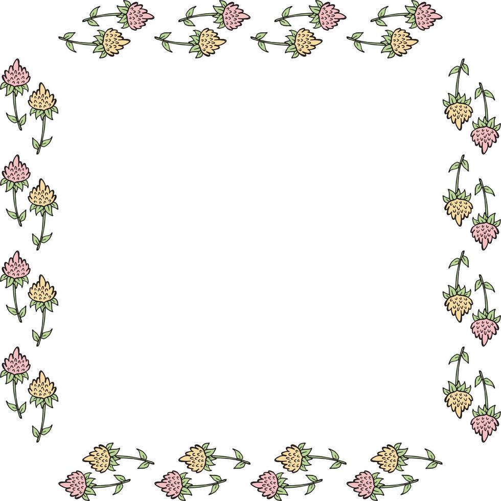 cadre carré avec griffonnages de fleurs. éléments floraux roses et jaunes. vecteur