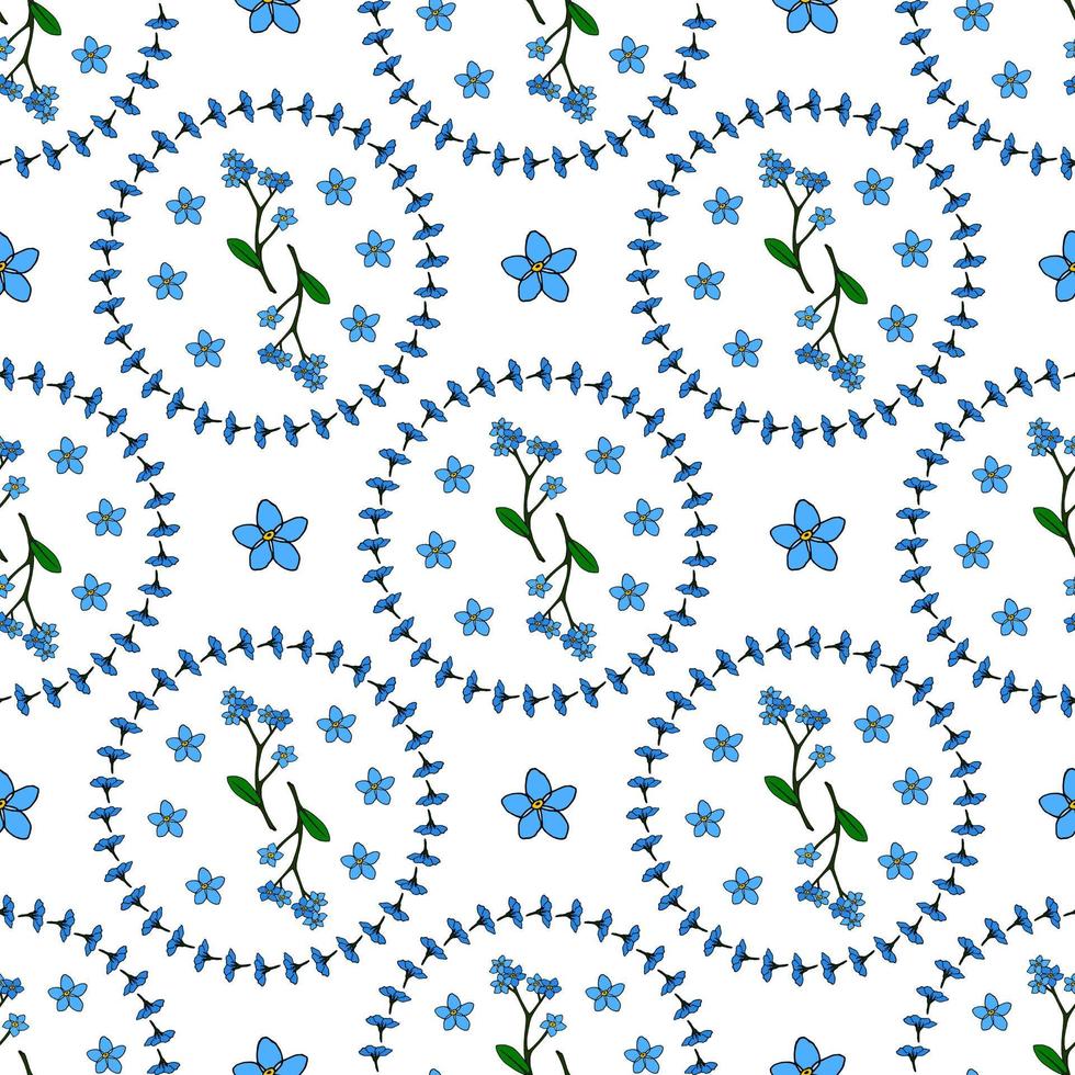 modèle sans couture avec des fleurs fascinantes myosotis sur fond blanc. image vectorielle. vecteur