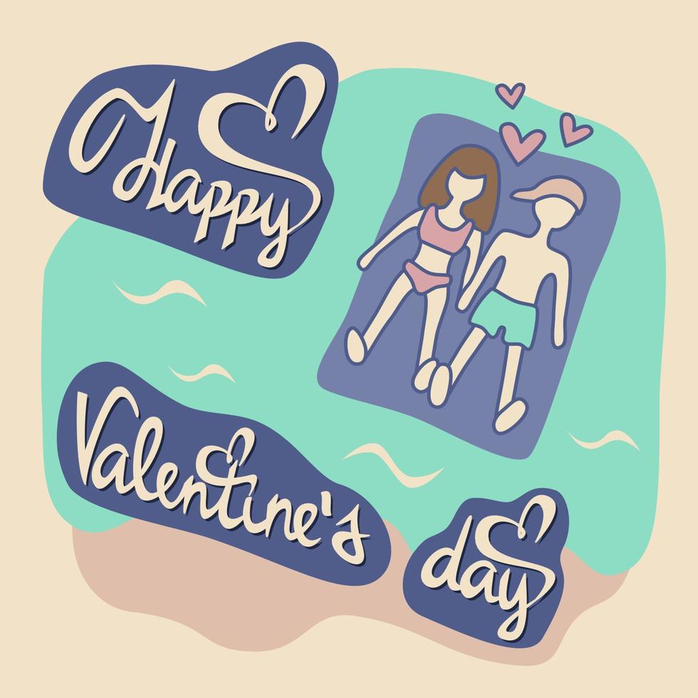 happy valentines day card couple amoureux nager sur lilo vecteur
