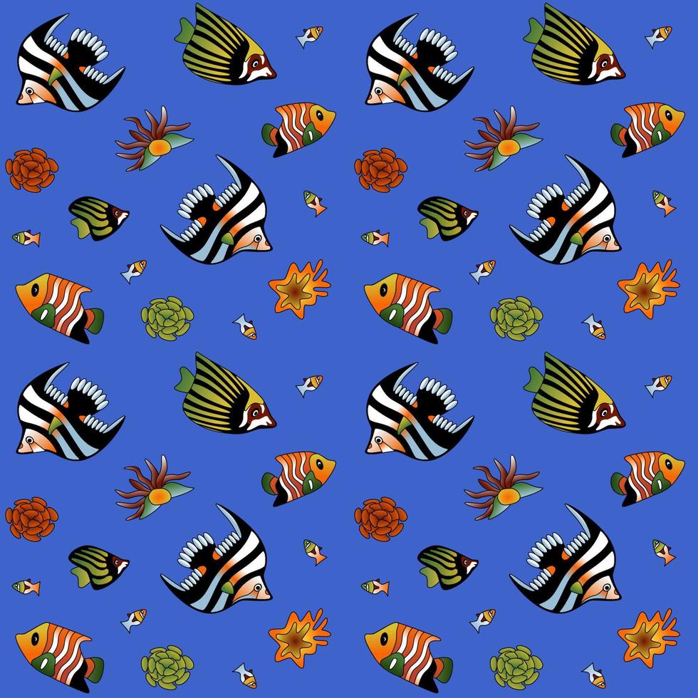 motif sous-marin avec illustration vectorielle de poissons et plantes colorés vecteur