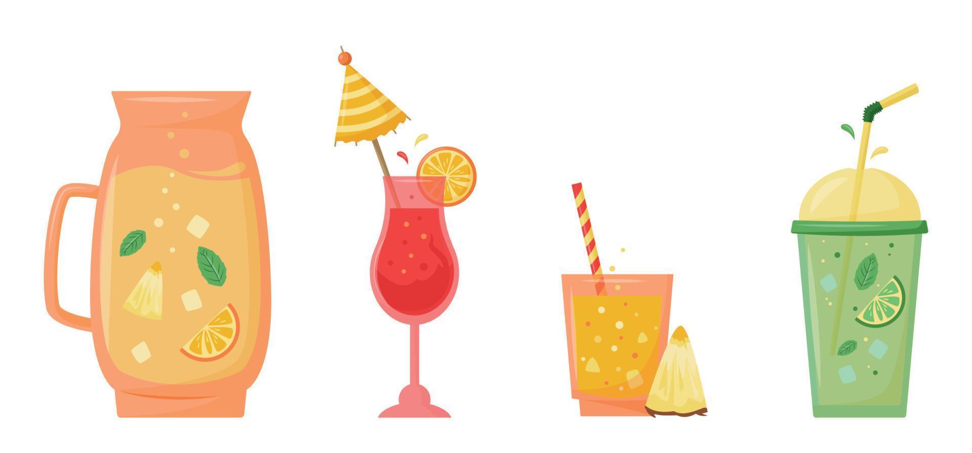 boissons d'été, limonade, cocktail, jus, smoothies vecteur