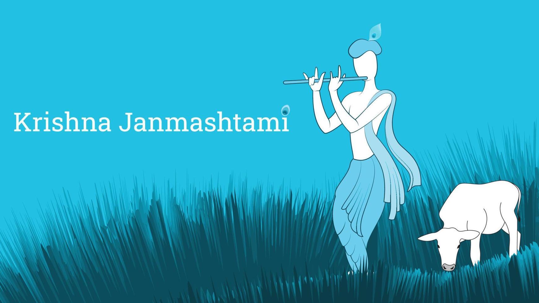 sri krishna jouant de la flûte sur l'herbe, illustration vectorielle heureuse janmashtami. vecteur