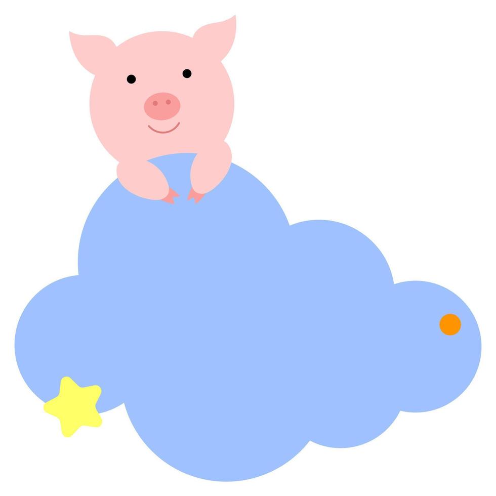 cochon de dessin animé sur un nuage. bonne nuit, thème berceuse. vecteur isolé sur fond blanc