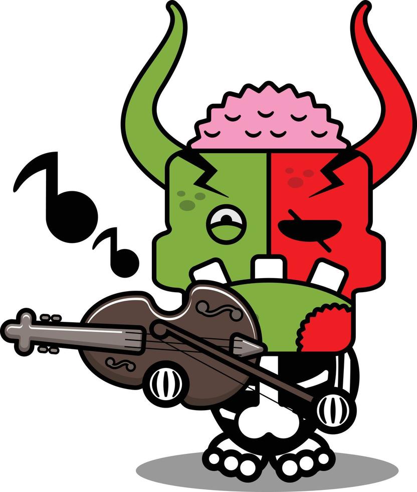 personnage de dessin animé costume illustration vectorielle mascotte de démon zombie mignon jouant du violon vecteur