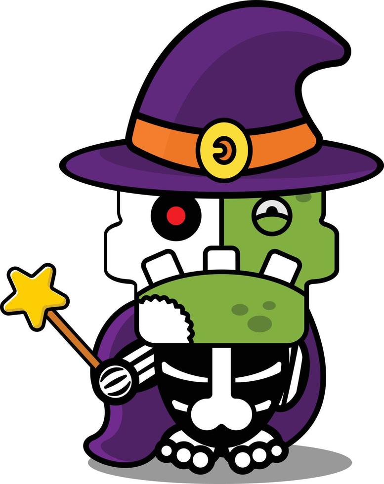 personnage de dessin animé costume illustration vectorielle zombie os mascotte chapeau magique vecteur