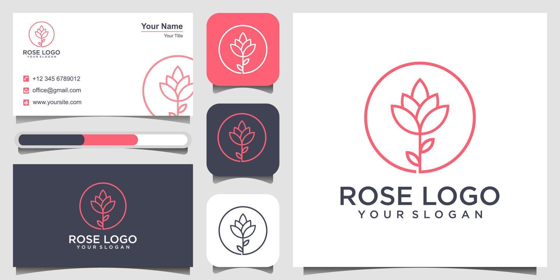 fleur rose logo design inspiration lignes simples. cosmétiques, spa, logo vectoriel de boutique de décoration de salon de beauté. icône et carte de visite premium vector.print