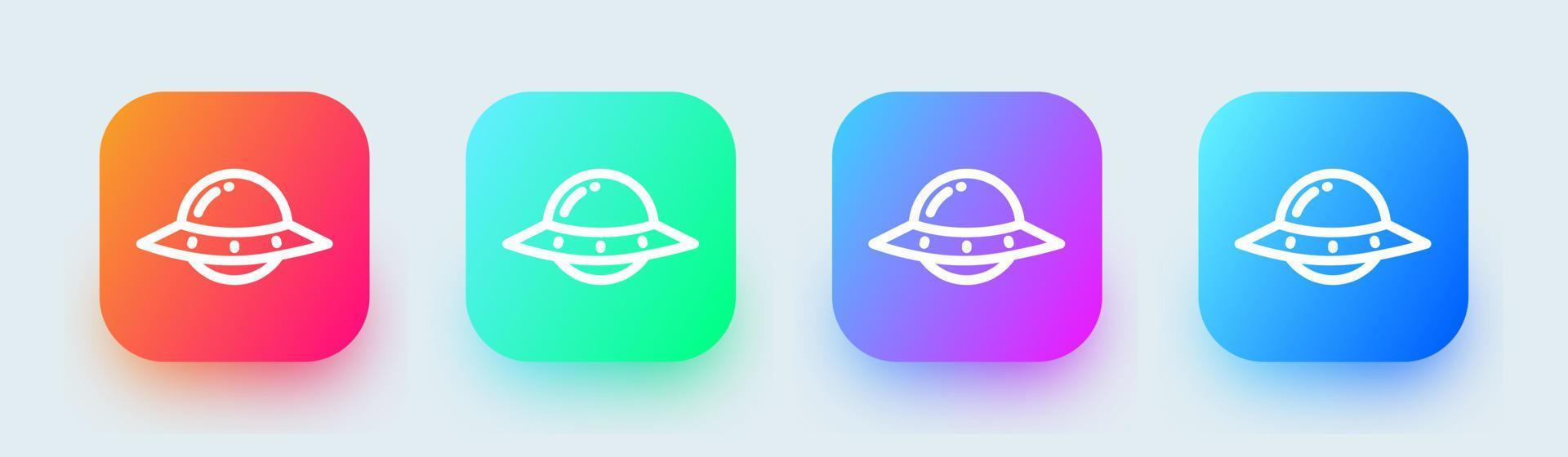 icône de ligne d'ovni dans des couleurs dégradées carrées. vaisseau spatial extraterrestre signe illustration vectorielle. vecteur