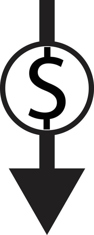 icône de baisse du taux du dollar. icône à moindre coût. symbole de perte d'entreprise. signe d'argent. vecteur