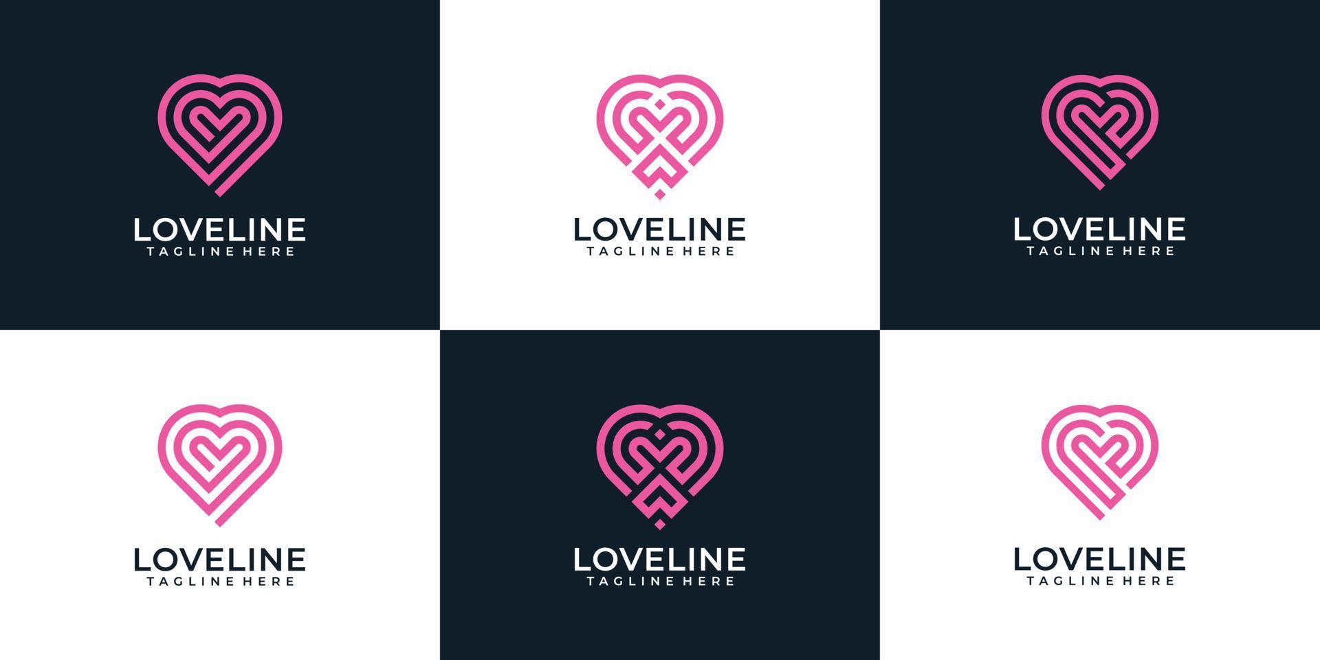 collection de logo romantique monogramme coeur d'amour vecteur