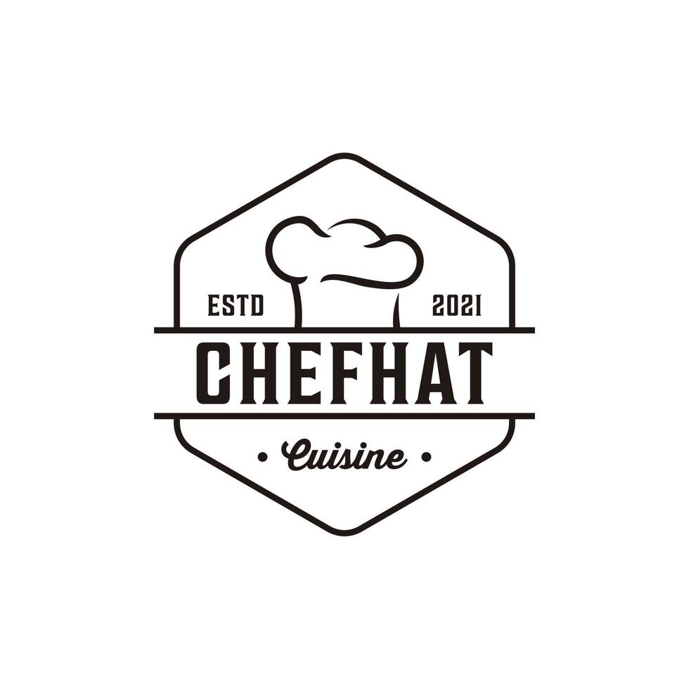 vintage retro chef hat food logo design étiquette insigne vecteur