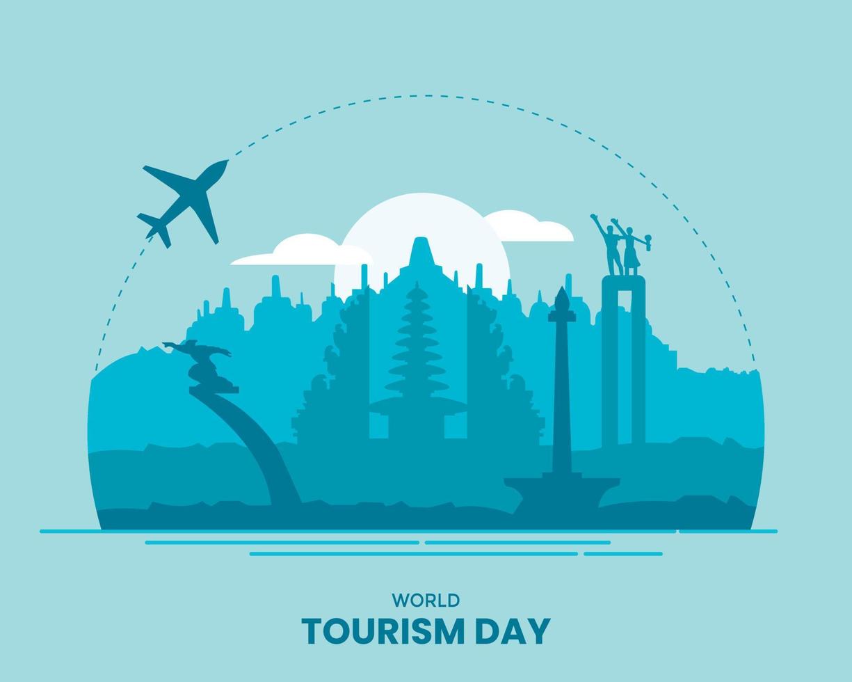 journée mondiale du tourisme avec illustration plate historique vecteur
