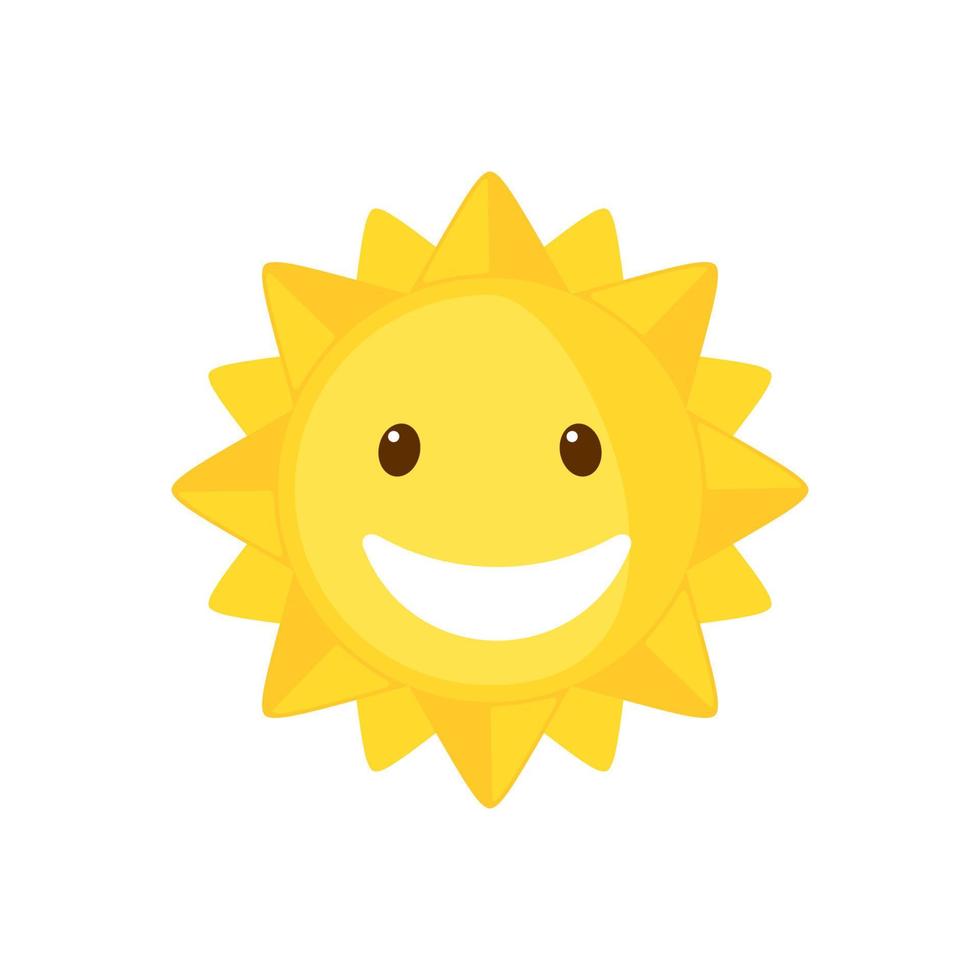icône de soleil drôle dans un style plat isolé sur fond blanc. soleil de dessin animé souriant. illustration vectorielle. vecteur