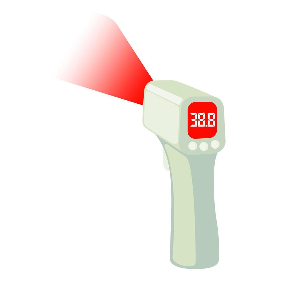 l'icône du thermomètre infrarouge sans contact dans un style plat isolé sur fond blanc montre la température de la chaleur. illustration vectorielle. vecteur
