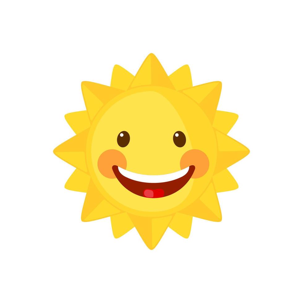 icône de soleil drôle dans un style plat isolé sur fond blanc. soleil de dessin animé souriant. illustration vectorielle. vecteur