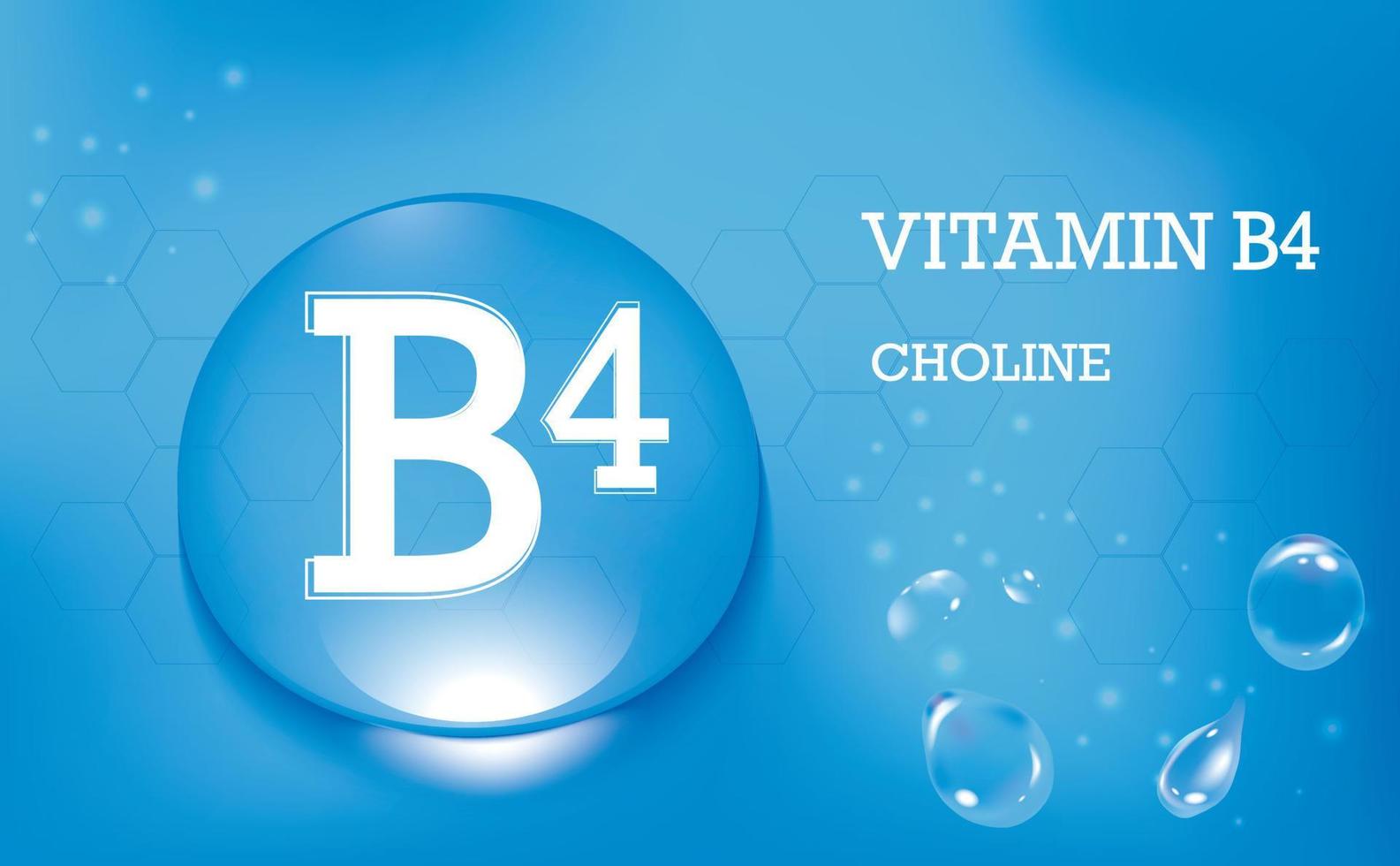 vitamine b4, choline. gouttes d'eau sur un fond dégradé bleu. complément alimentaire et mode de vie sain. affiche. illustration vectorielle vecteur