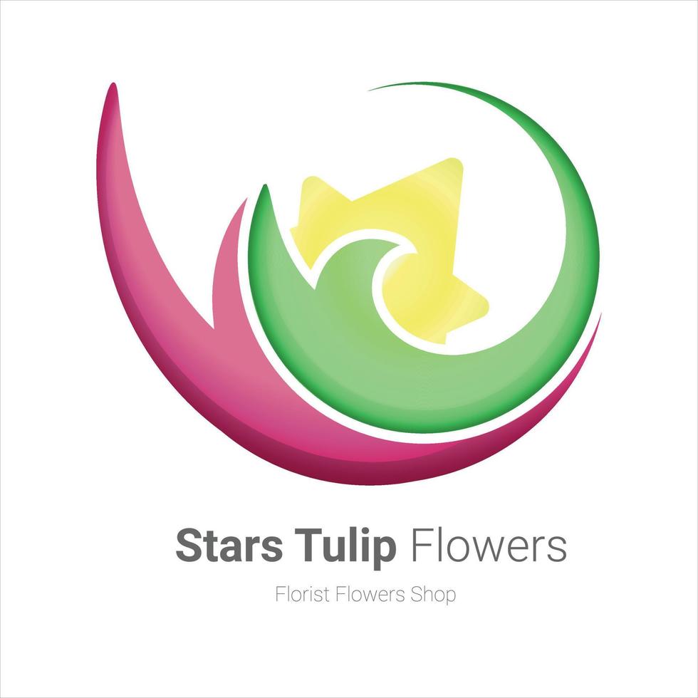 fleuriste fleurs boutique style logo combinaison lune, étoiles et fleurs de tulipe vecteur