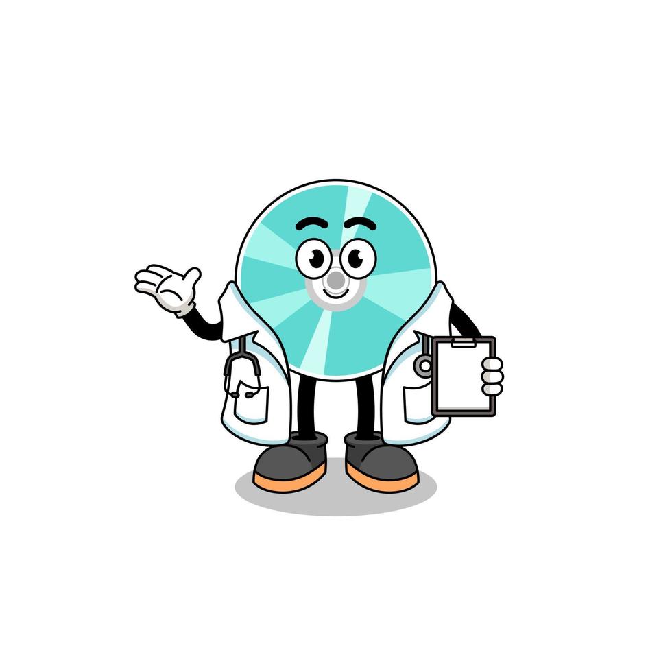 mascotte de dessin animé de médecin de disque optique vecteur