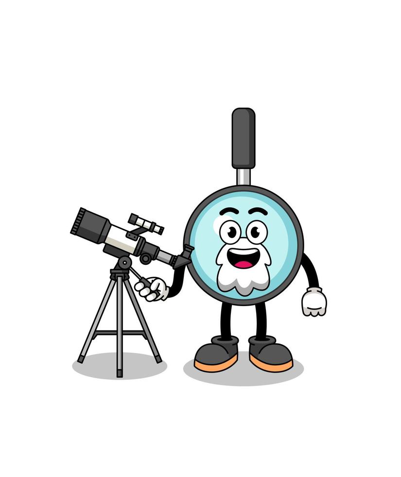 illustration de la mascotte de la loupe en tant qu'astronome vecteur