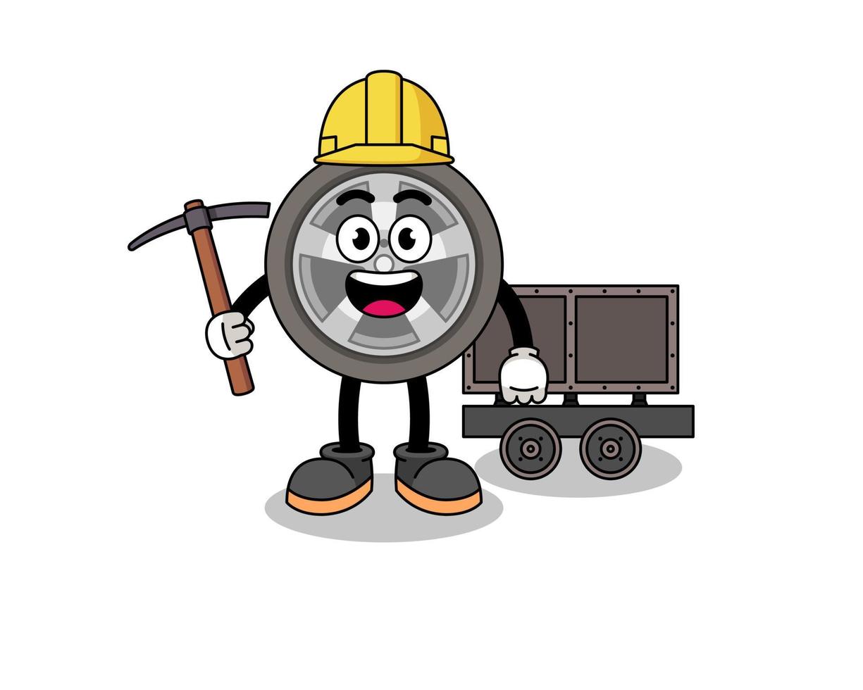 illustration de mascotte de mineur de roue de voiture vecteur