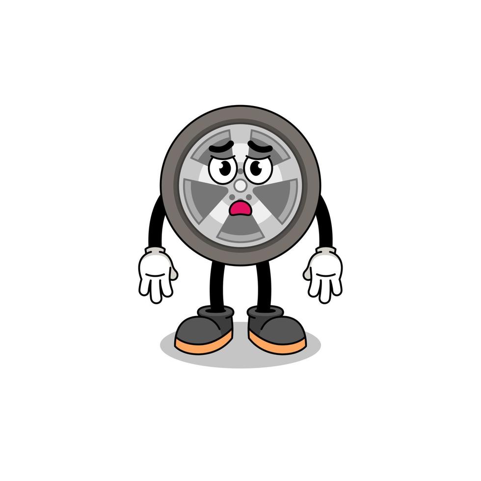 illustration de dessin animé de roue de voiture avec un visage triste vecteur