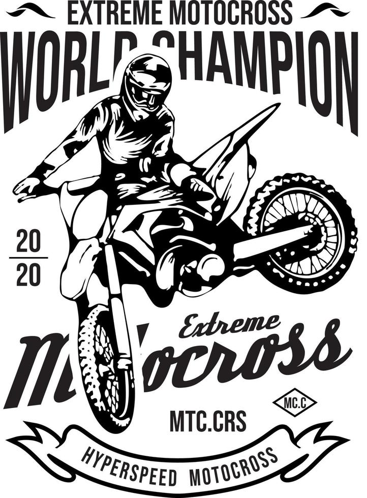 conception de t-shirt de champion du monde extrême de motocross vecteur