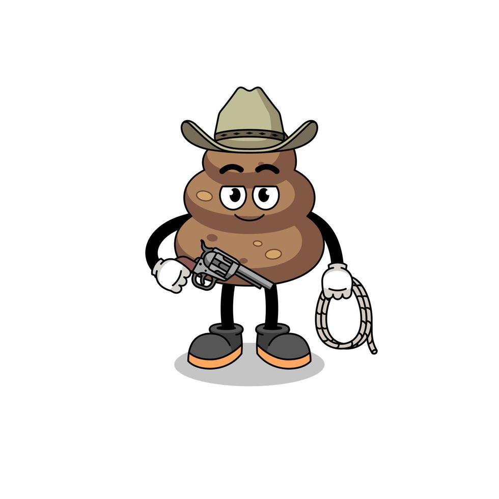 mascotte de personnage de merde en tant que cow-boy vecteur