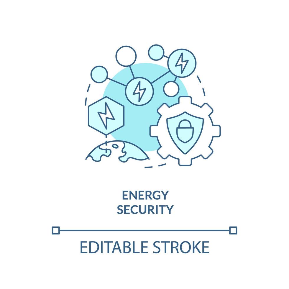 icône de concept turquoise de sécurité énergétique. systèmes d'alimentation. illustration de la ligne mince de l'idée abstraite du programme de protection nationale. dessin de contour isolé. trait modifiable. vecteur