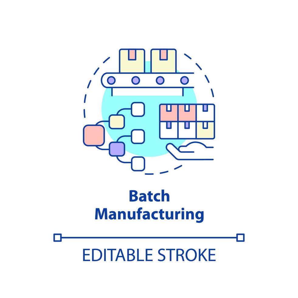 icône de concept de fabrication par lots. type de processus de fabrication idée abstraite illustration en ligne mince. dessin de contour isolé. trait modifiable. vecteur