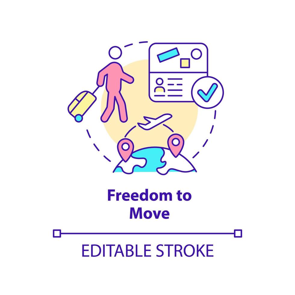 icône de concept de liberté de mouvement. possibilité de déménager. illustration de la ligne mince de l'idée abstraite du droit des réfugiés. dessin de contour isolé. trait modifiable. vecteur