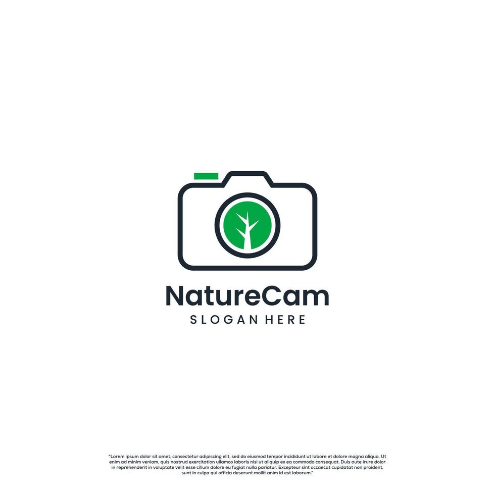design élégant du logo de la caméra nature, caméra avec concept de ligne de conception de logo d'arbre vecteur