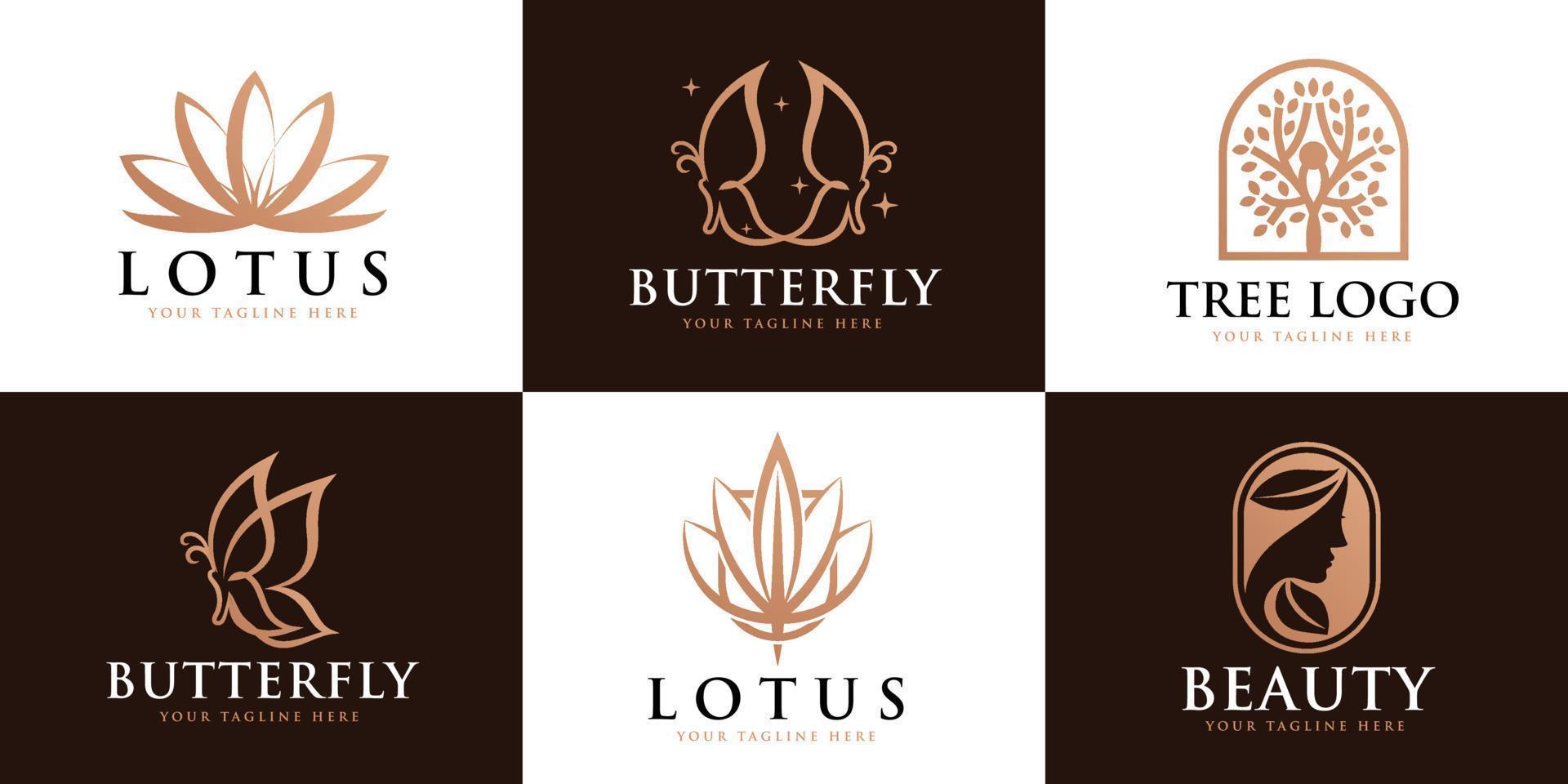 ensemble lotus, papillon, modèle de conception de logo féminin femme vecteur