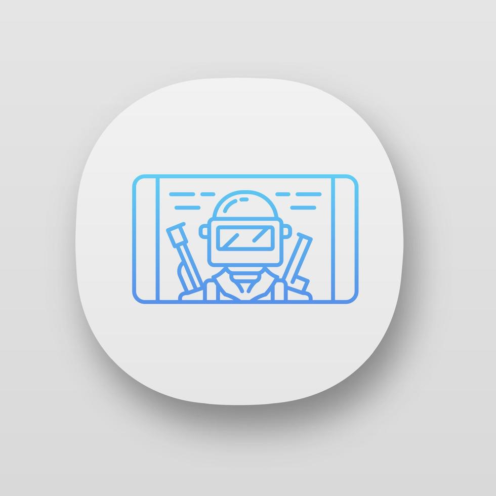 icône de l'application de jeu mobile. jeu de tir sur smartphone. écran de téléphone avec jeu soldat, guerrier, joueur. cybersport, esport. interface utilisateur ui ux. application web ou mobile. illustration vectorielle isolée vecteur