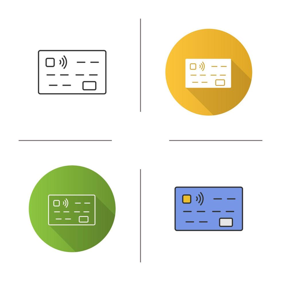 icône de carte de crédit. paiement sans numéraire. design plat, styles linéaires et de couleur. illustrations vectorielles isolées vecteur