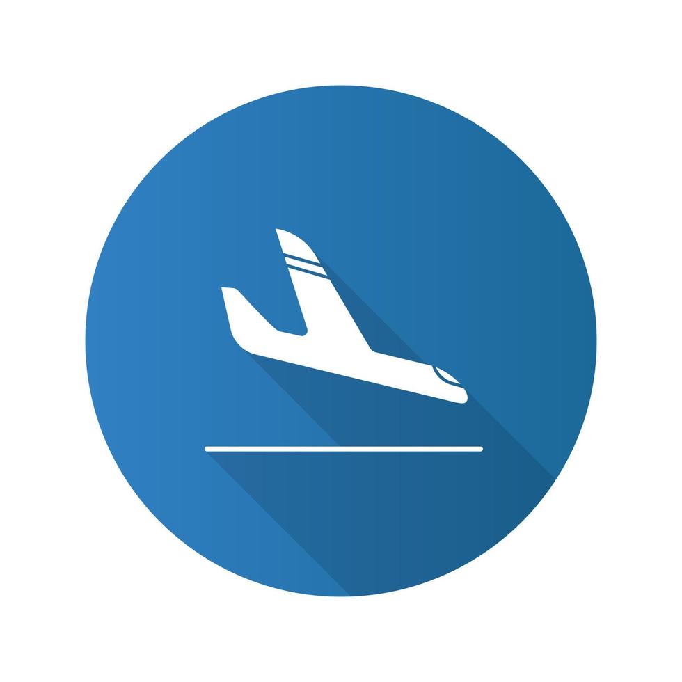 icône de glyphe d'ombre longue à conception plate d'arrivée d'avion. atterrissage d'avion. illustration vectorielle silhouette vecteur