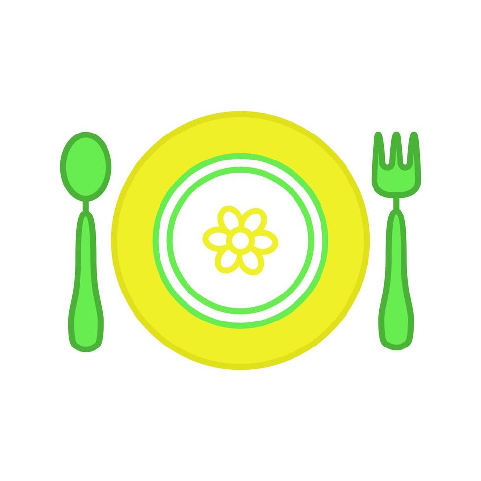 assiette bébé avec icône de couleur cuillère et fourchette. plats pour bébé avec fleur. illustration vectorielle isolée vecteur
