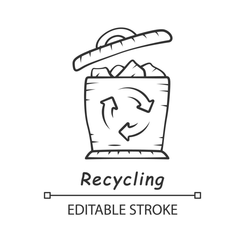 icône linéaire de recyclage. la durabilité environnementale. tri des déchets, utilisation. ordures, recyclage des déchets. illustration de la ligne mince. symbole de contour. dessin de contour isolé de vecteur. trait modifiable vecteur