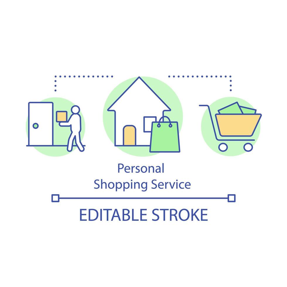 icône de concept de service d'achat personnel. faire des courses pour le client. aide à l'achat. idée de livraison de cadeaux porte-à-porte illustration en ligne mince. dessin de contour isolé de vecteur. trait modifiable vecteur