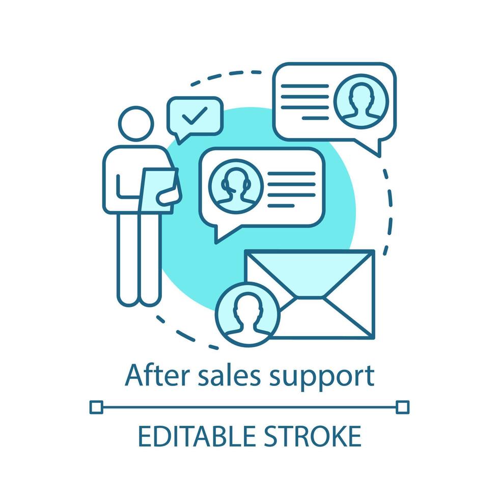 icône de concept de support après-vente. illustration de la ligne mince de l'idée du service d'assistance. garantie du produit. gestion d'entreprise. logiciel système GRC. dessin de contour isolé de vecteur. trait modifiable vecteur