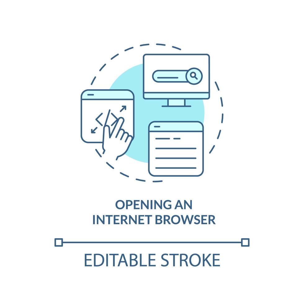 ouverture de l'icône de concept turquoise du navigateur internet. compétences de base numériques idée abstraite illustration de la ligne mince. dessin de contour isolé. trait modifiable vecteur