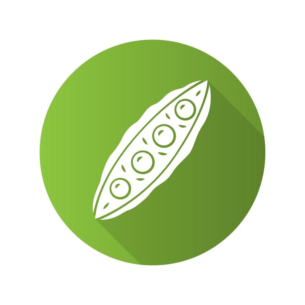 icône de glyphe d'ombre longue à motif plat de gousse de pois. ingrédient de la recette. alimentation saine. verdure. nourriture végétalienne et végétarienne. des haricots. plante agricole. ferme maraîchère. illustration vectorielle silhouette vecteur