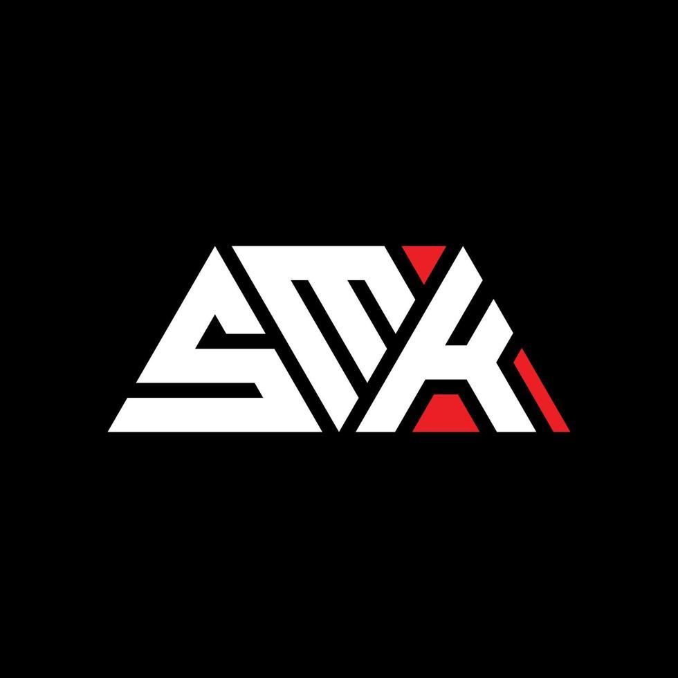 création de logo de lettre triangle smk avec forme de triangle. monogramme de conception de logo triangle smk. modèle de logo vectoriel triangle smk avec couleur rouge. logo triangulaire smk logo simple, élégant et luxueux. smk