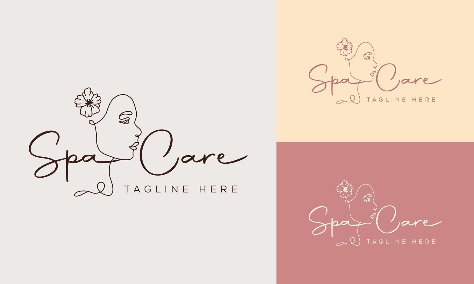 ensemble de logo dessiné à la main d'élément de spa avec corps et feuilles. logo pour spa et salon de beauté, boutique, massothérapie, magasin bio, relaxation, corps de femme, intérieur, yoga, cosmétiques, bijouterie vecteur